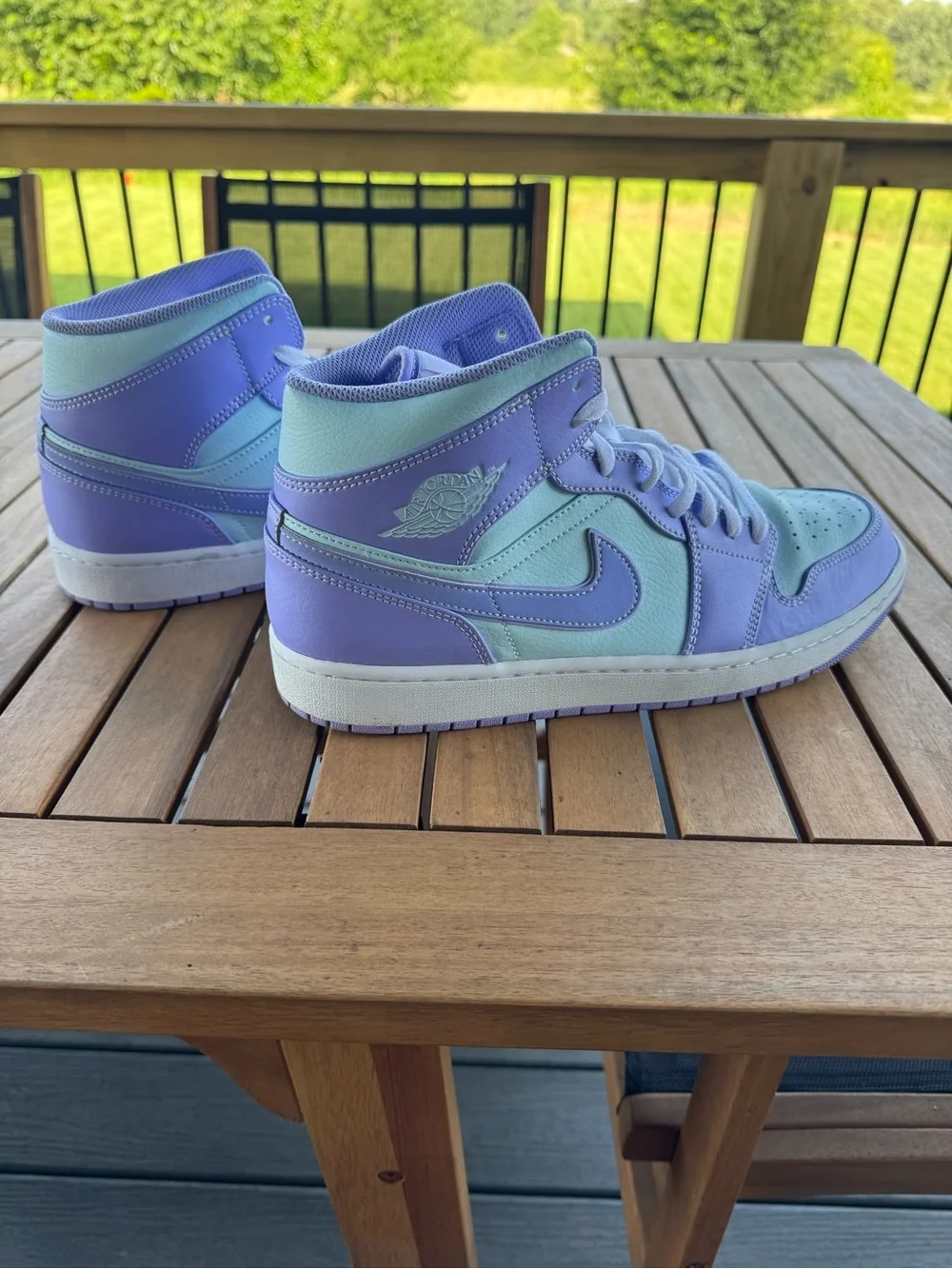 Size 10.5 men’s Jordan Air Jordan 1 Mid Lavender and Mint Sneakers